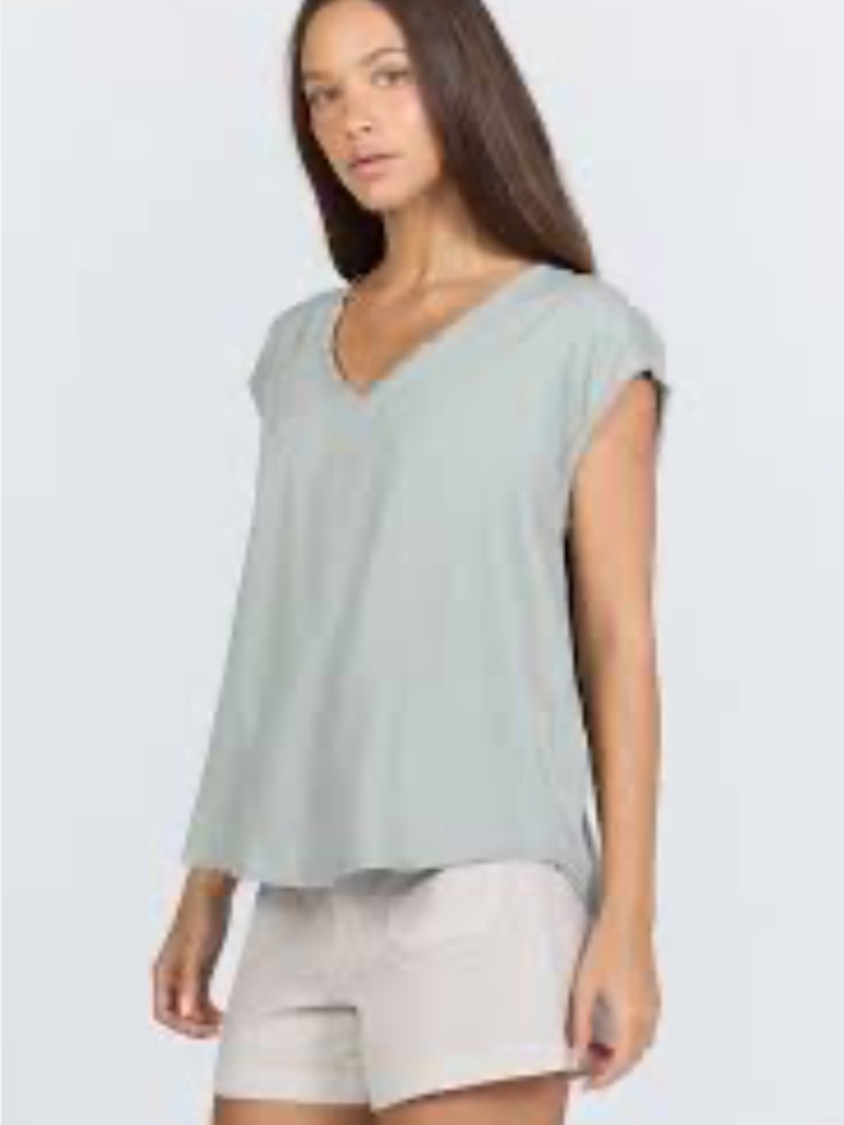 Boho Chic Dear John Denim Silky Frayed Trim Sleeveless Blouse Mint Green Med